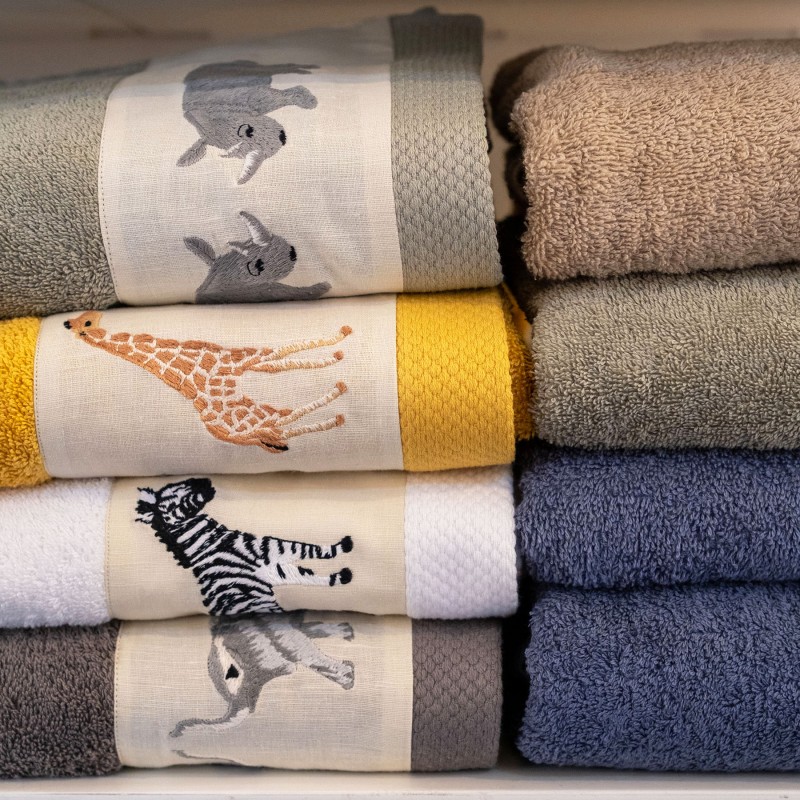 Set asciugamani con balza in lino e ricamo - Jungle
