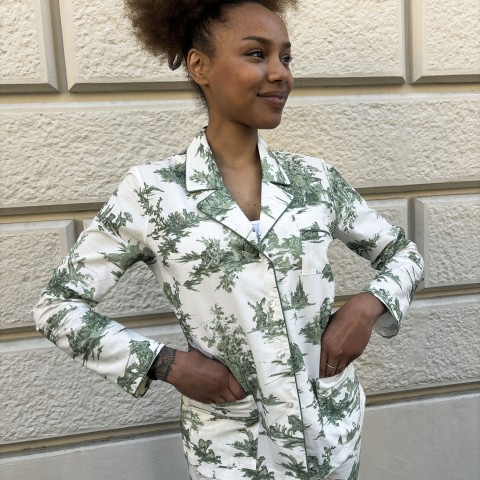 Toile de Jouy Green - Cotton Percale Women Pajama